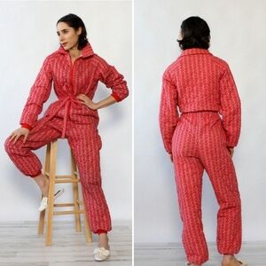 Vintage Quilted Insulated Red Floral Jumpsuit Wiman Woman's Large